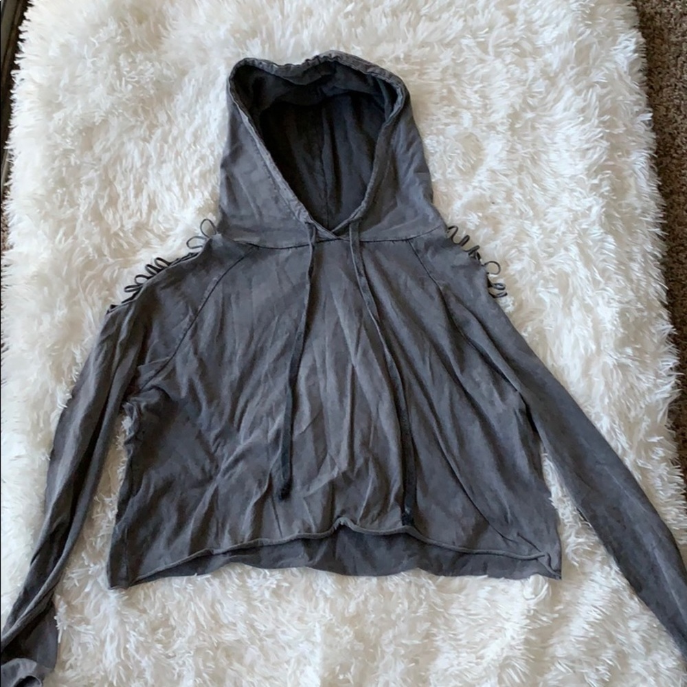 gray cold shoulder hoodie